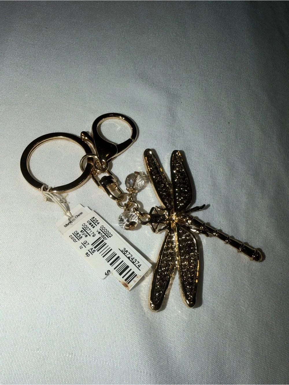 Christopher & Banks Gold Dragonfly Keychain with Purple and Gold Tone Wings